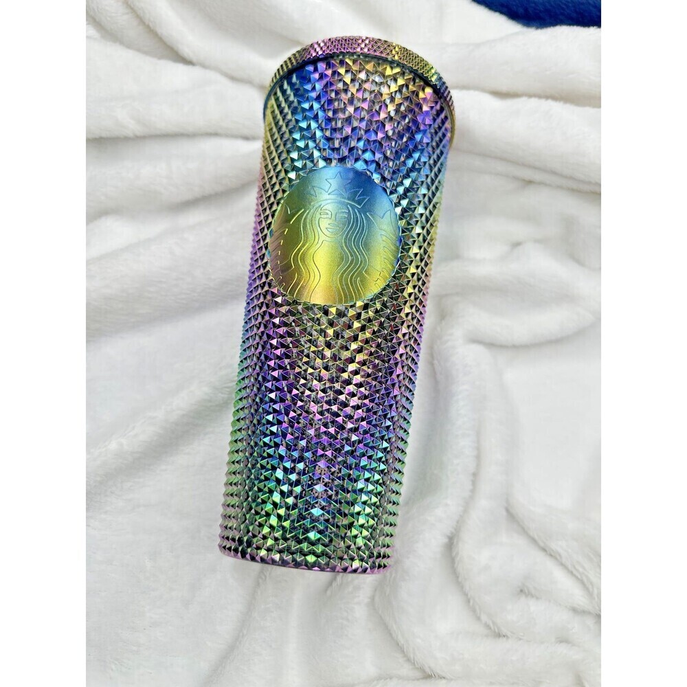 Starbucks Cold Cup Tumbler Lid Studded Iridescent Rainbow Oil Slick Venti 24oz